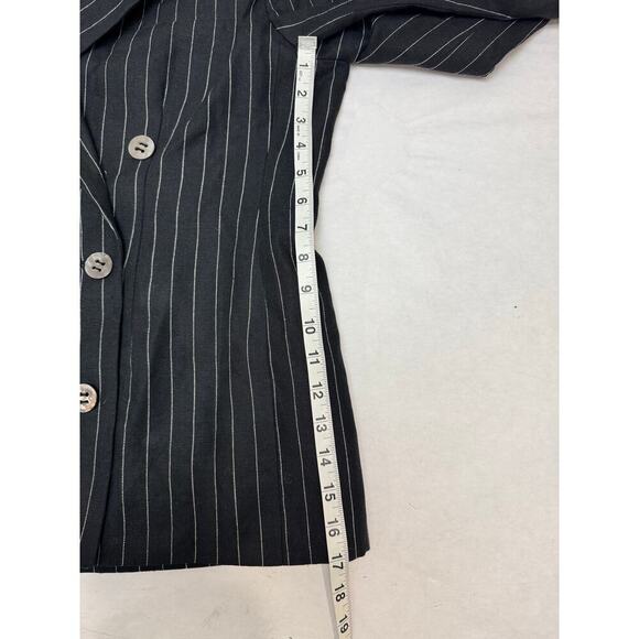 Vintage 1980 Women Cinched Blazer Double Breasted Linen Stripe Shoulder Pads 8P - Picture 7 of 11